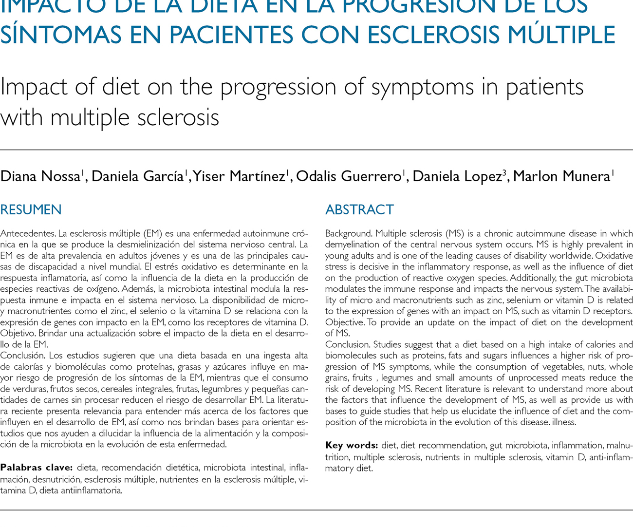 Impacto de la dieta en la progresión de los síntomas en pacientes con esclerosis múltiple